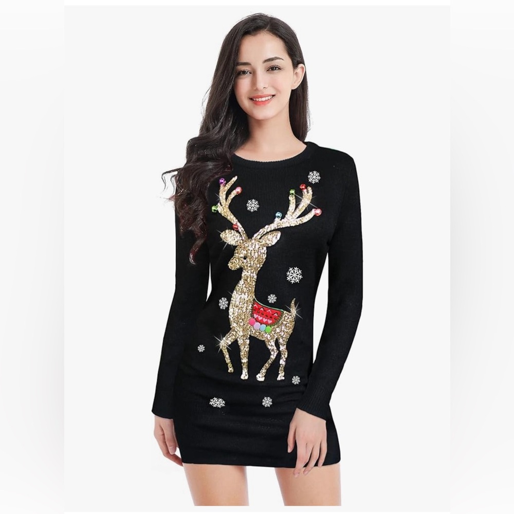 Black Reindeer “Ugly” Sweater Dress